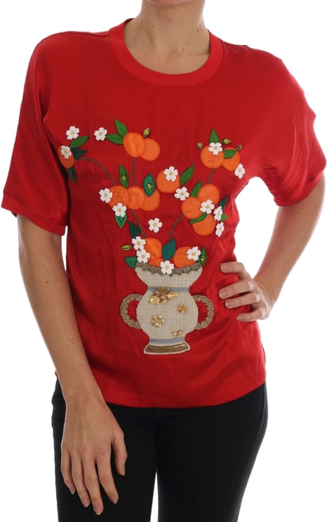 Dolce & Gabbana Dolce & Gabbana Red Silk Orange Vase Crystal Top