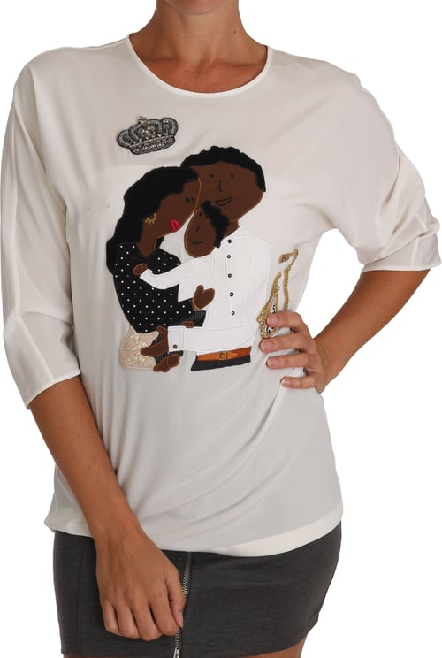 Dolce & Gabbana Dolce & Gabbana White Silk #dgfamily Crystal T-shirt