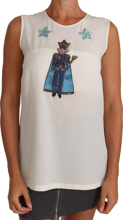 Dolce & Gabbana Dolce & Gabbana White Silk Crystal Sequined Fairy T-shirt