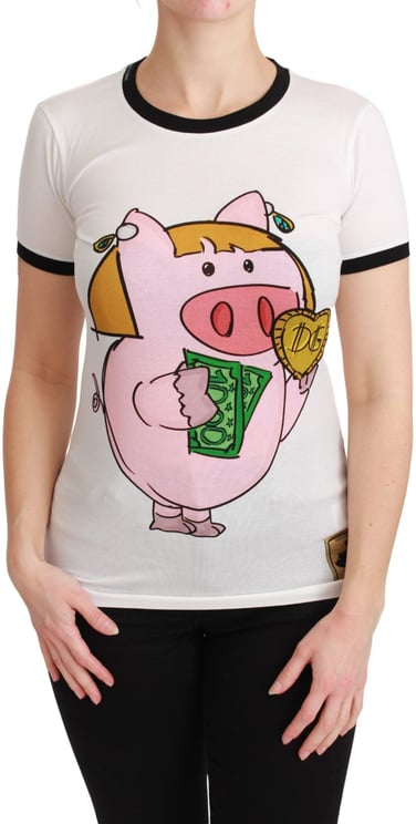Dolce & Gabbana Dolce & Gabbana White YEAR OF THE PIG Top Cotton T-shirt