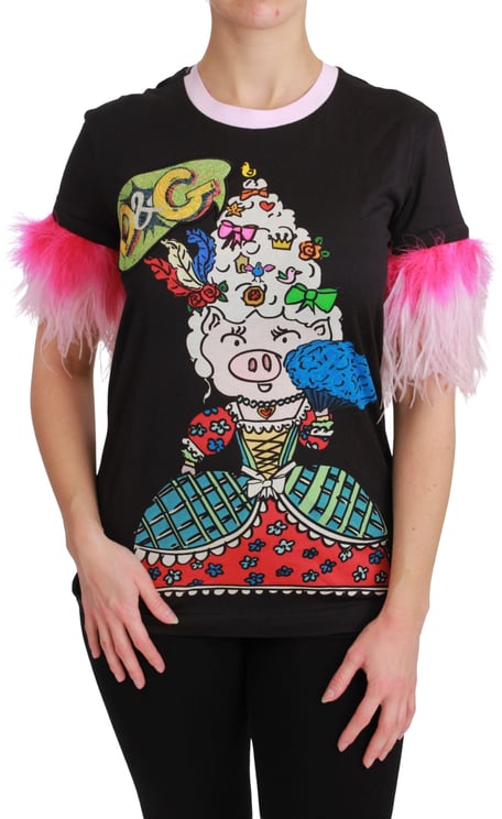 Dolce & Gabbana Dolce & Gabbana Black YEAR OF THE PIG Top Cotton  T-shirt