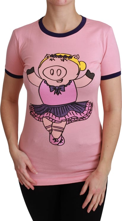 Dolce & Gabbana Dolce & Gabbana Pink YEAR OF THE PIG Top Cotton T-shirt