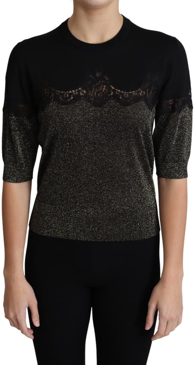 Dolce & Gabbana Dolce & Gabbana Black Shiny Lurex Lace Insert Pullover Top