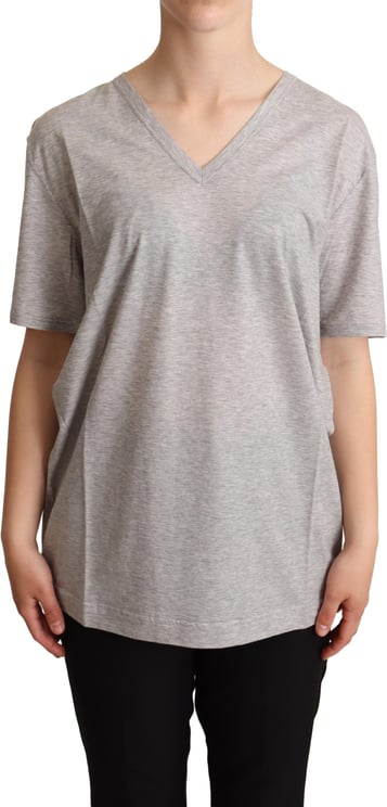 Dolce & Gabbana Dolce & Gabbana Gray Solid 100% Cotton V-neck Top T-shirt