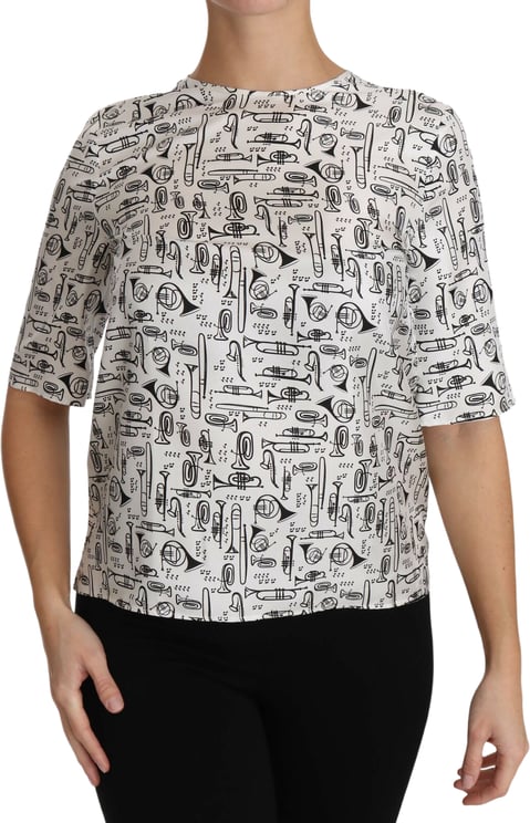 Dolce & Gabbana Dolce & Gabbana White Musical Instruments Print Blouse