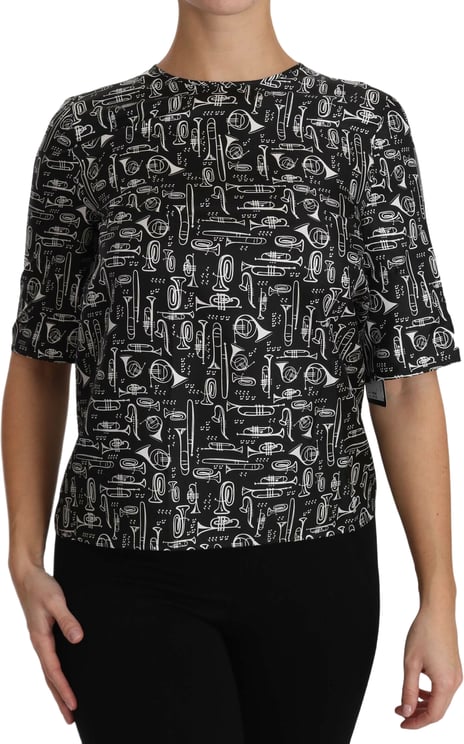 Dolce & Gabbana Dolce & Gabbana Black Musical Instruments Print Silk Blouse