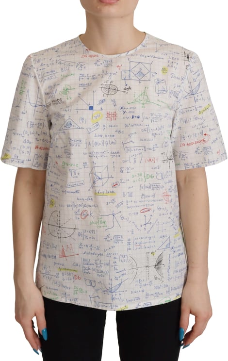 Dolce & Gabbana Dolce & Gabbana White Cotton Algebra Print Short Sleeves Top