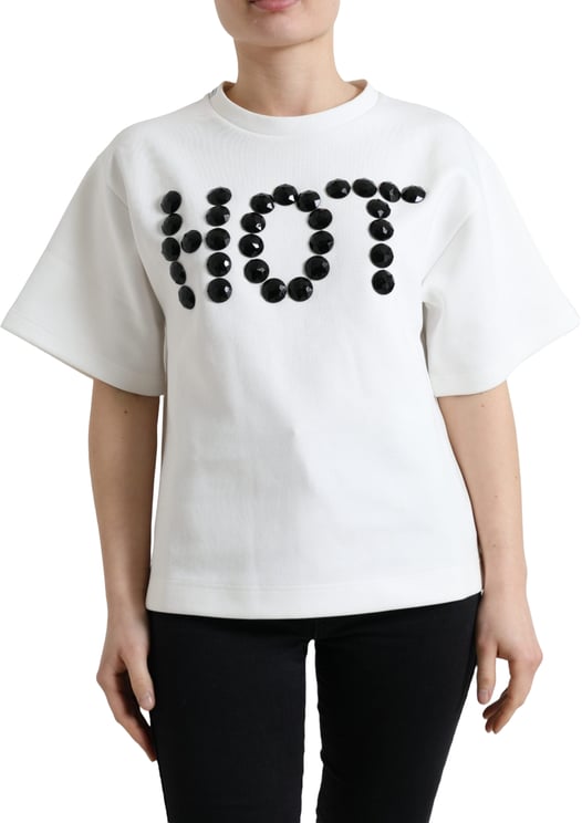 Dolce & Gabbana Dolce & Gabbana T-shirt White Cotton Stretch Black HOT Crystal