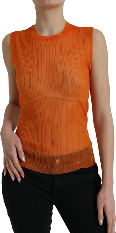 Dolce & Gabbana Dolce & Gabbana Orange See Through Crew Neck Blouse Tank Top