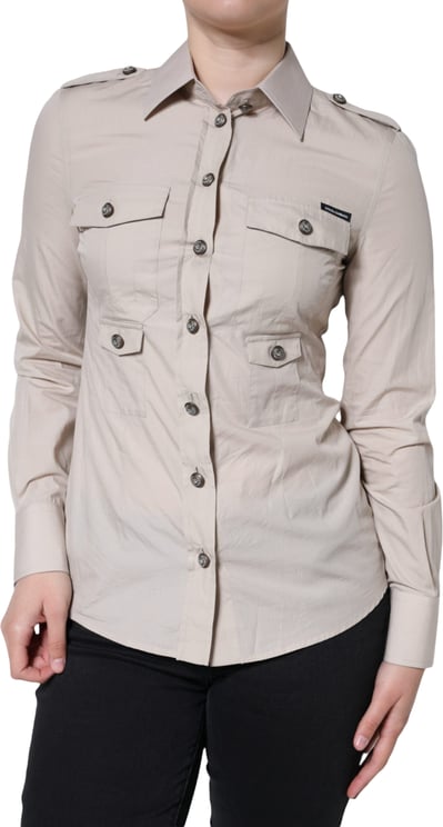Dolce & Gabbana Dolce & Gabbana Beige Cotton Collared Button Down Shirt Top