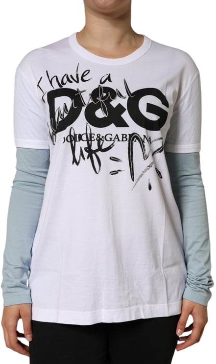 Dolce & Gabbana Dolce & Gabbana White Cotton Logo Print Round Neck T-shirt