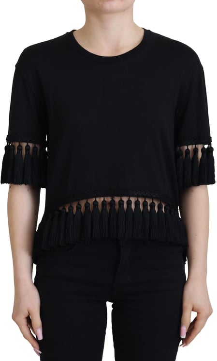 Dolce & Gabbana Dolce & Gabbana Black T-shirt Blouse Tassle Cotton Blouse