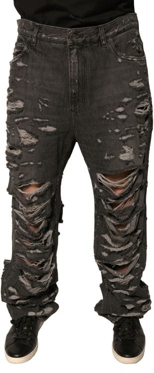 Dolce & Gabbana Dolce & Gabbana Gray Tattered Cotton Straight Men Denim Jeans