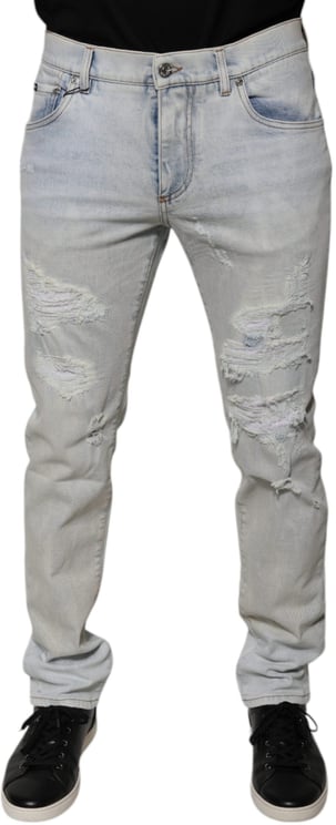 Dolce & Gabbana Dolce & Gabbana Light Blue Cotton Blend Tattered Skinny Denim Jeans