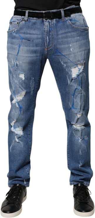 Dolce & Gabbana Dolce & Gabbana Blue Cotton Stretch Tattered Skinny Denim Jeans