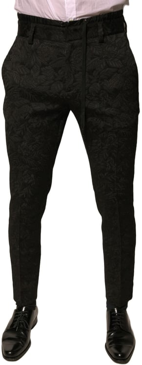 Dolce & Gabbana Dolce & Gabbana Black Brocade Polyester Skinny Men Dress Pants