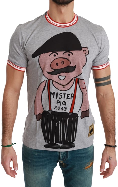 Dolce & Gabbana Dolce & Gabbana Gray Cotton Top 2019 Year of the Pig T-shirt