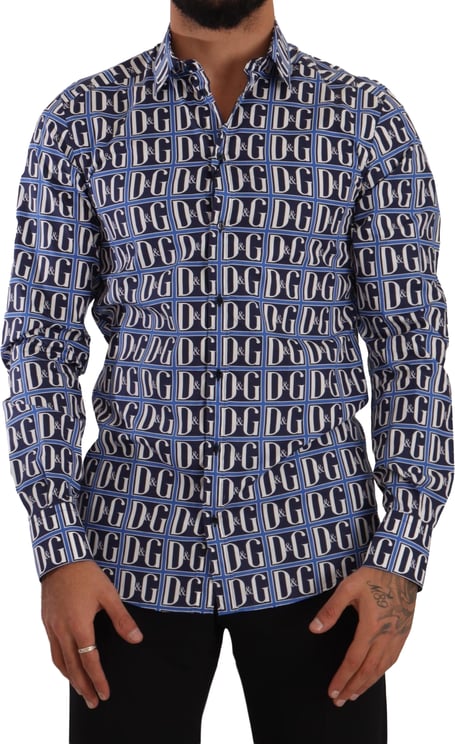 Dolce & Gabbana Dolce & Gabbana Blue Logo Mania Slim Fit Cotton Shirt