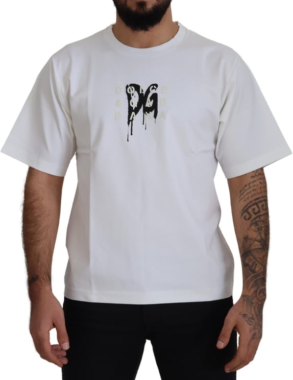 Dolce & Gabbana Dolce & Gabbana White Logo Print Cotton Crewneck T-shirt