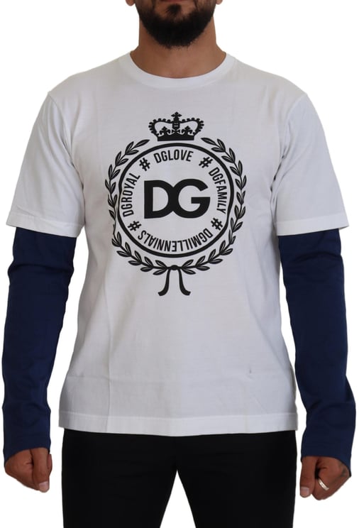 Dolce & Gabbana Dolce & Gabbana White Blue DG Crown Pullover Sweater