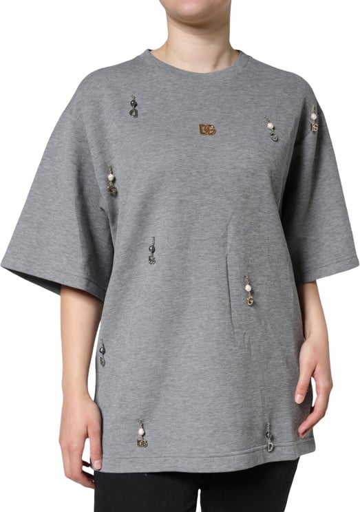 Dolce & Gabbana Dolce & Gabbana Gray Cotton Blend Embellished Tee T-shirt