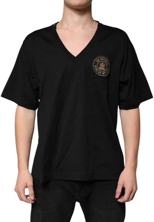 Dolce & Gabbana Dolce & Gabbana Black Cotton Logo Vneck Short Sleeve T-shirt