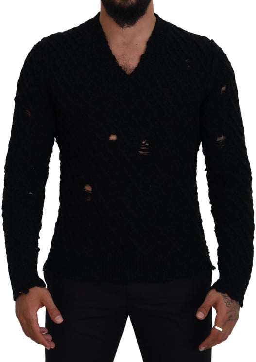 Dolce & Gabbana Dolce & Gabbana Black Wool V-neck Knitted Pullover Sweater