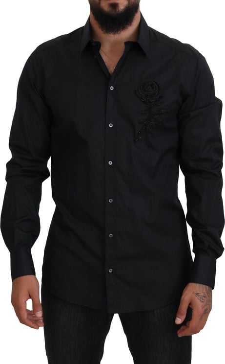 Dolce & Gabbana Dolce & Gabbana Black Roses Slim Fit Cotton Shirt