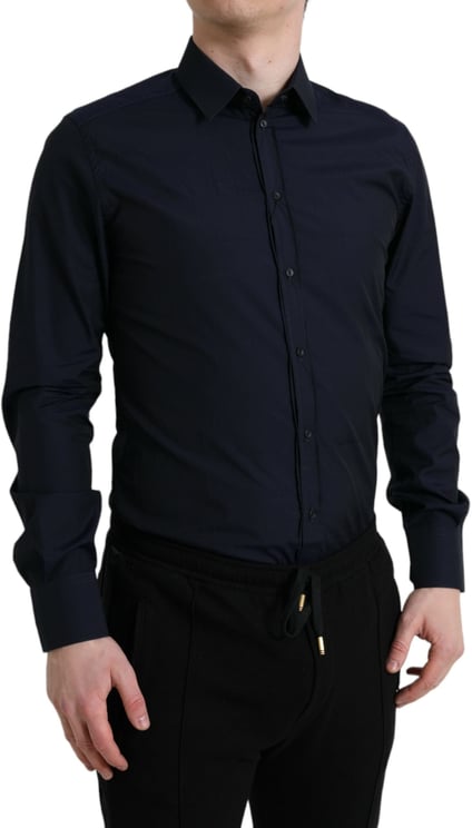 Dolce & Gabbana Dolce & Gabbana Navy Blue Slim Fit Formal GOLD Dress Shirt