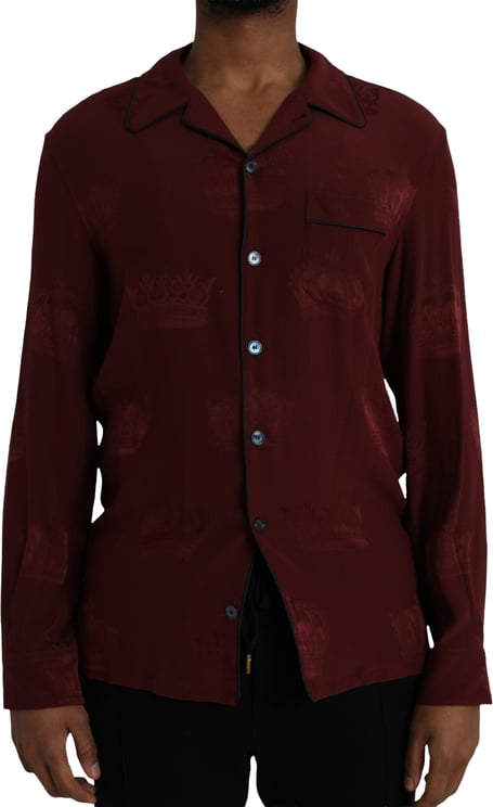 Dolce & Gabbana Dolce & Gabbana Maroon Crown Jacquard Silk Long Sleeve Shirt