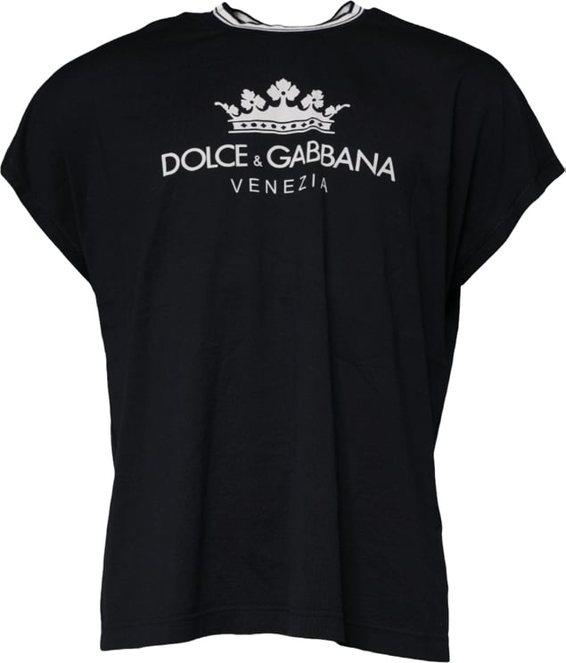 Dolce & Gabbana Dolce & Gabbana Dark Blue Logo Crown Cotton Crew Neck T-shirt