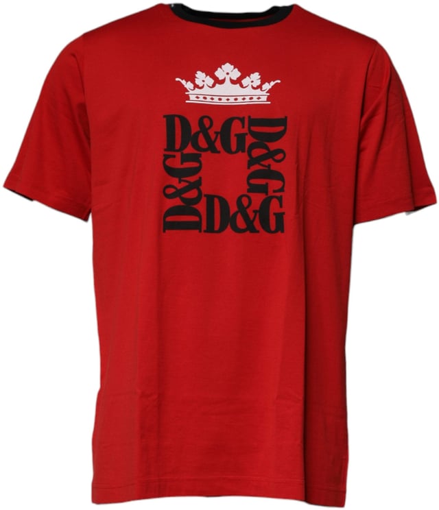 Dolce & Gabbana Dolce & Gabbana Red Logo Crown Cotton Crew Neck T-shirt