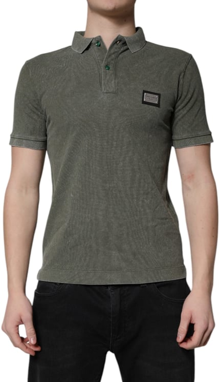 Dolce & Gabbana Dolce & Gabbana Army Green Logo Plaque Cotton Polo Shirt T-shirt