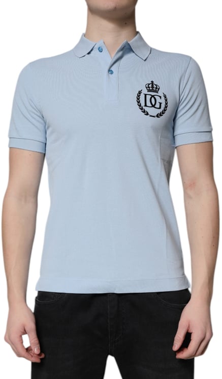 Dolce & Gabbana Dolce & Gabbana Sky Blue Cotton Crown Collared Polo T-shirt