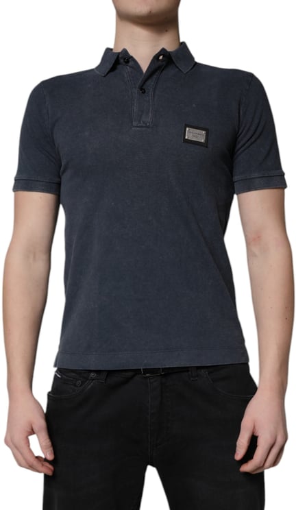 Dolce & Gabbana Dolce & Gabbana Dark Blue Logo Plaque Cotton Men Polo Shirt T-shirt