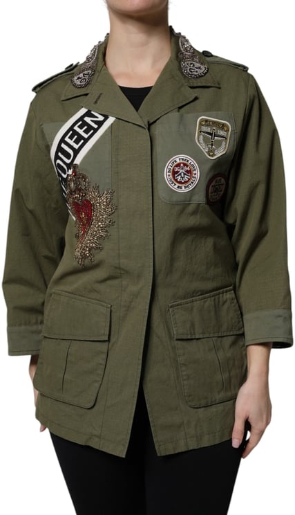 Dolce & Gabbana Dolce & Gabbana Military Green Queen Embellished Coat Jacket