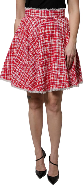 Dolce & Gabbana Dolce & Gabbana Red White High Waist A-line Above Knee Skirt