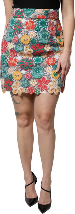 Dolce & Gabbana Dolce & Gabbana Multicolor Floral Lace High Waist Mini Skirt