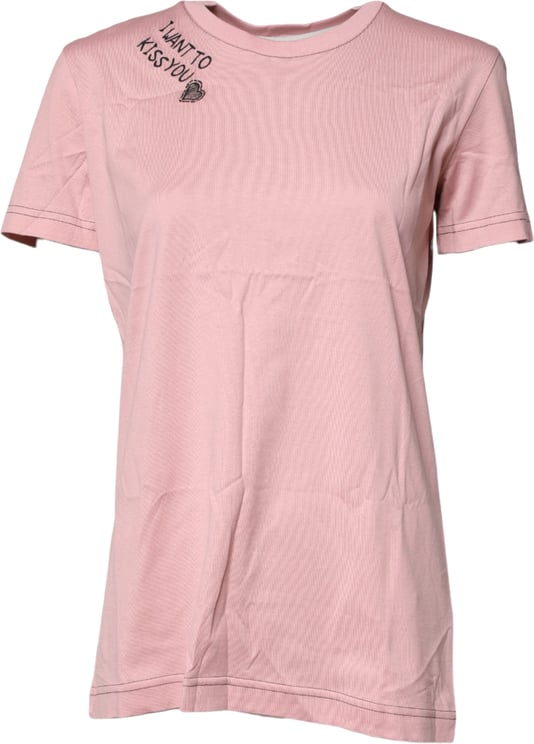Dolce & Gabbana Dolce & Gabbana Pink Logo Print Cotton Crew Neck T-shirt