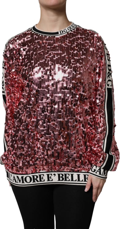 Dolce & Gabbana Dolce & Gabbana Pink DG Queen Sequin Pullover Sweater