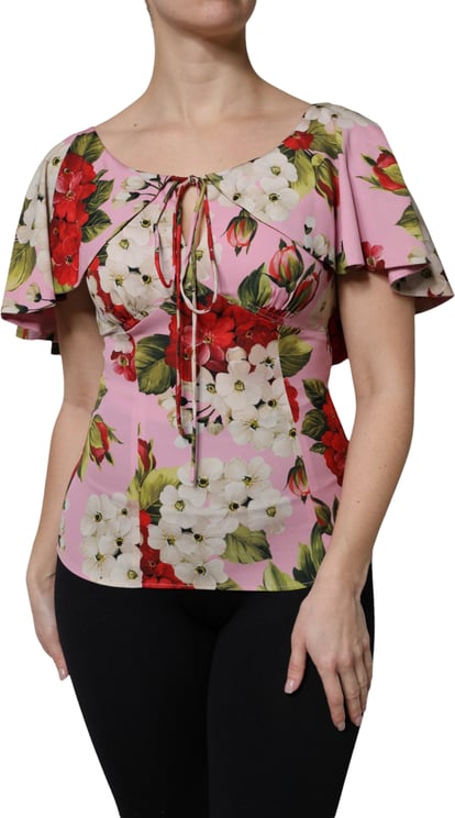 Dolce & Gabbana Dolce & Gabbana Pink Floral Silk Short Sleeves Blouse Top