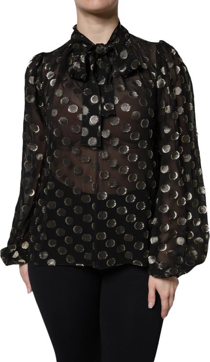 Dolce & Gabbana Dolce & Gabbana Black Sheer Tied Neck Polka Dots Blouse Top