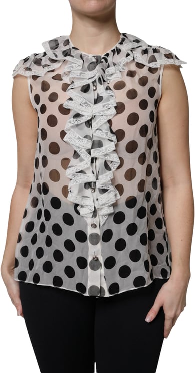Dolce & Gabbana Dolce & Gabbana White Black Polka Dot Cotton Sleeveless Top