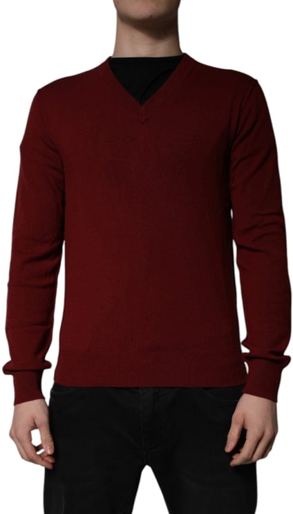 Dolce & Gabbana Dolce & Gabbana Maroon Cashmere V-neck Men Pullover Sweater