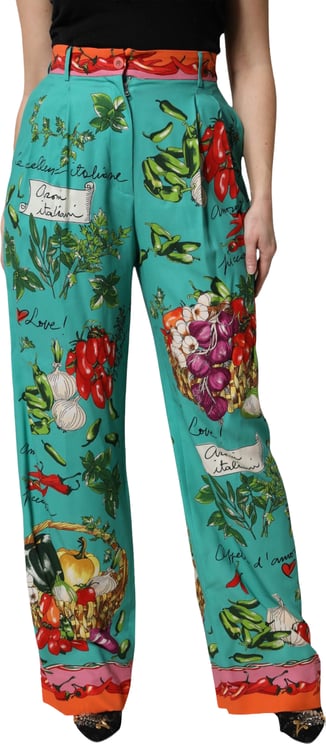 Dolce & Gabbana Dolce & Gabbana Green Silk Printed Straight Pants