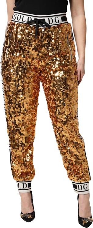 Dolce & Gabbana Dolce & Gabbana Metallic Gold DG Logo Sequined Jogger Pants