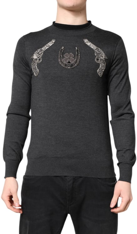 Dolce & Gabbana Dolce & Gabbana Gray Embroidery Knit Men Pullover Sweater