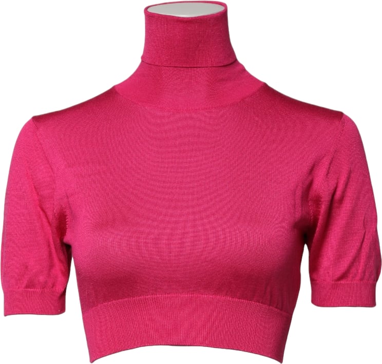 Dolce & Gabbana Dolce & Gabbana Pink Silk Knitted Turtleneck Cropped Top