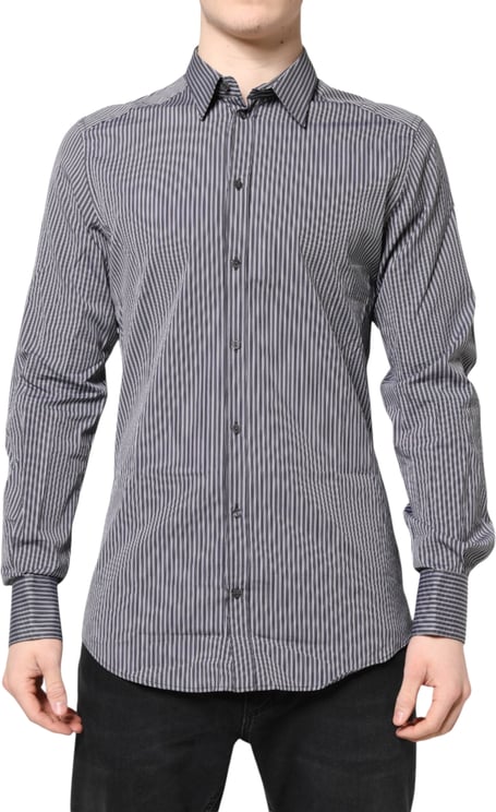 Dolce & Gabbana Dolce & Gabbana Black White Striped GOLD Formal Dress Shirt