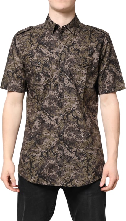 Dolce & Gabbana Dolce & Gabbana Multicolor Camouflage Button Down GOLD Shirt